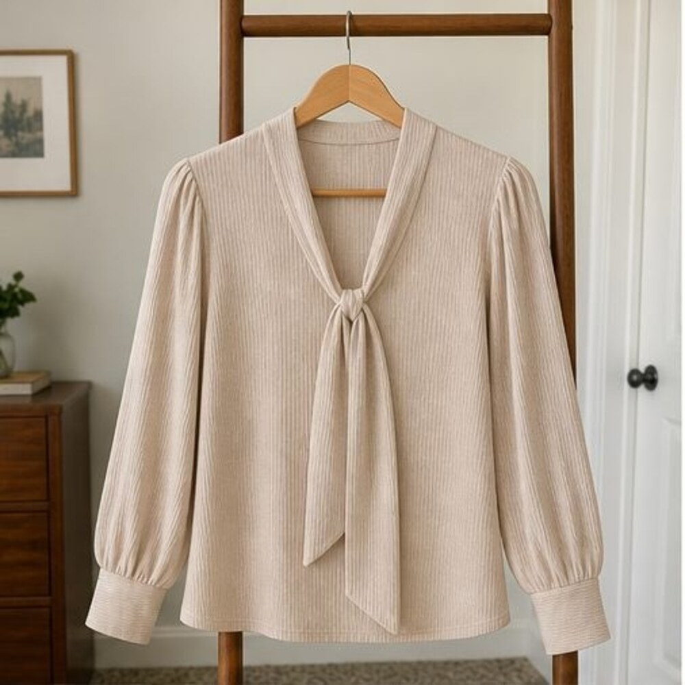 Sand Tie Neck Blouse